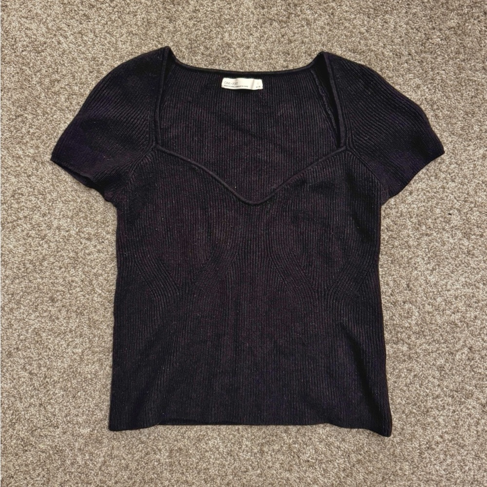 Oak + Fort Black Knit Top